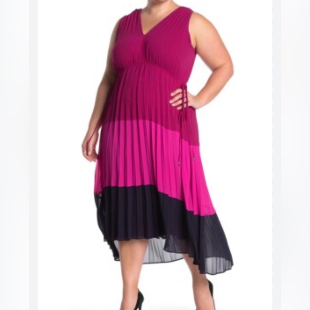 Taylor high low v neck Elegant Pink and Navy Women's Dress 16W